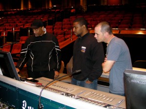 Rick teaching  two MML students mixing techniques